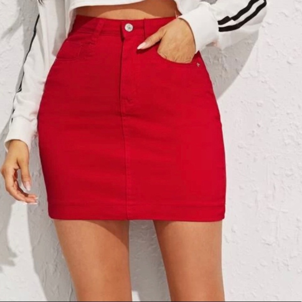 Red denim skirt